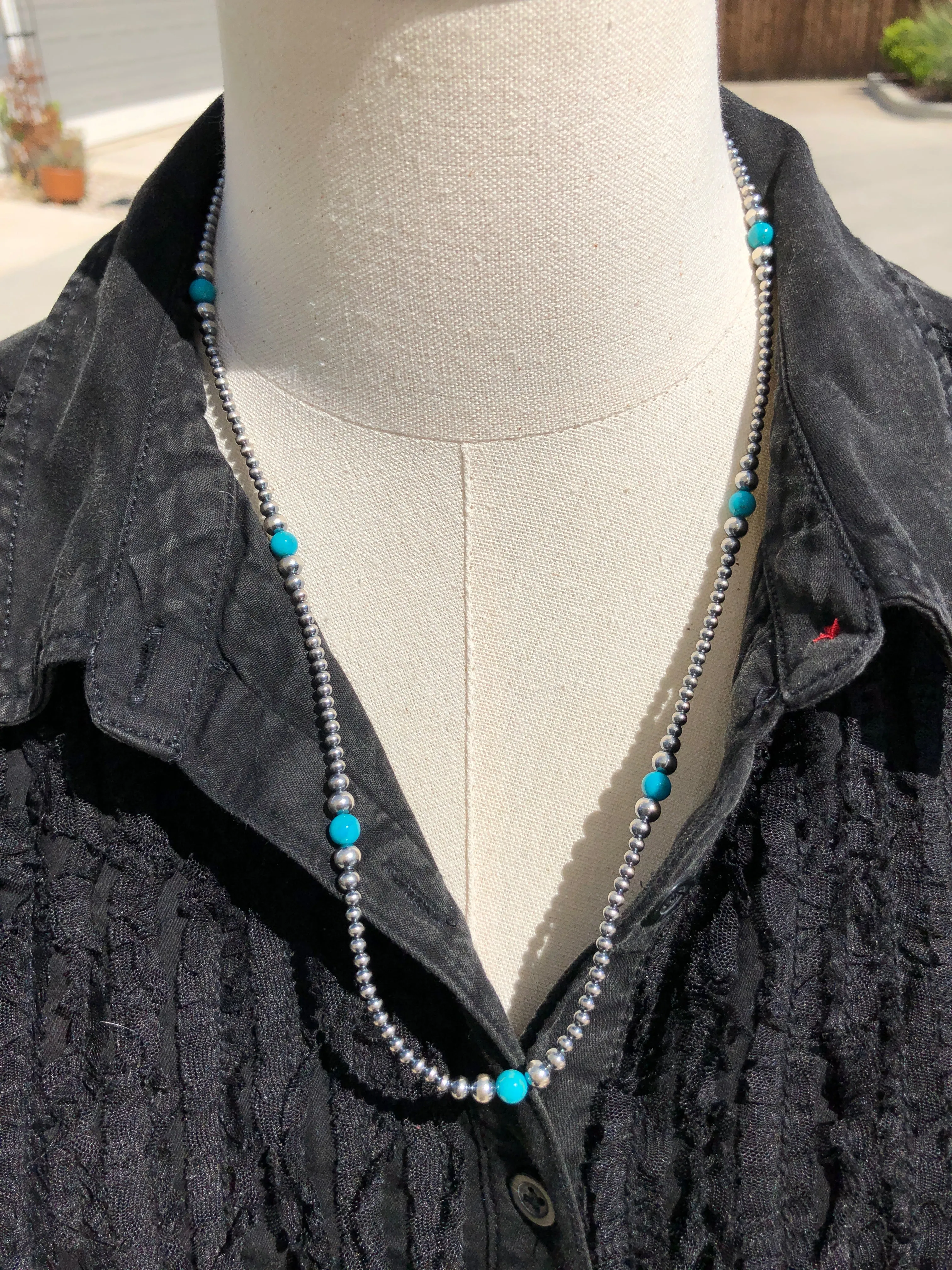 24" "Navajo Style" Pearls with Sleeping Beauty Turquoise