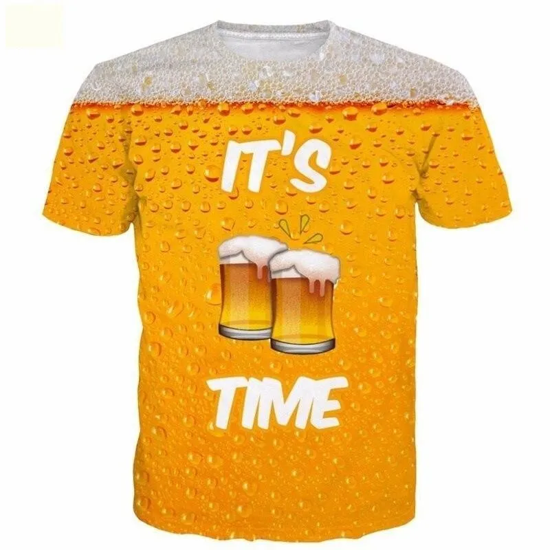 3D Beer Time Rock Print Hip Hop Tees Short Sleeve Punk T-Shirts