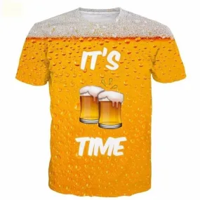 3D Beer Time Rock Print Hip Hop Tees Short Sleeve Punk T-Shirts