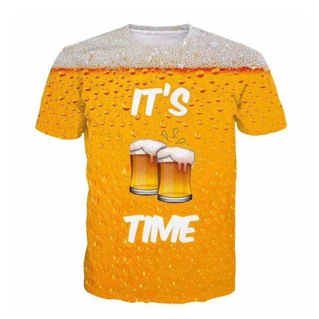 3D Beer Time Rock Print Hip Hop Tees Short Sleeve Punk T-Shirts