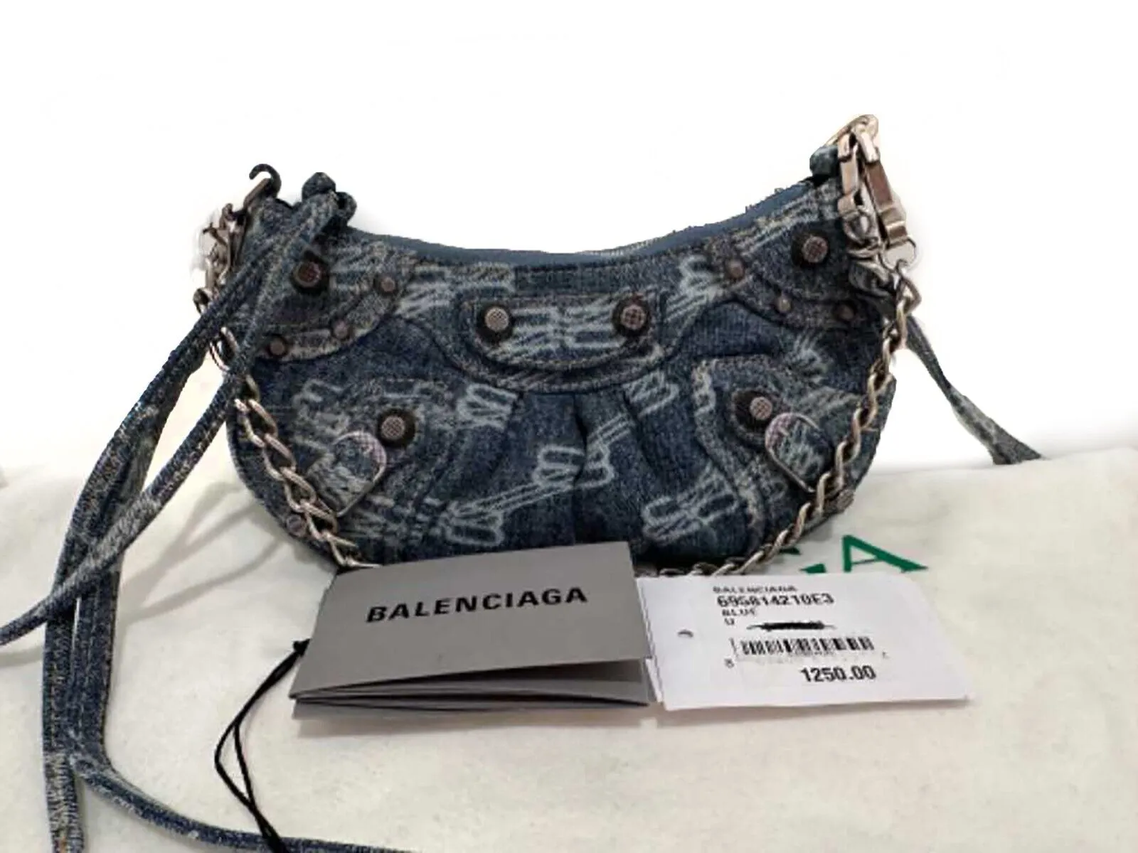 Balenciaga Le Cagole Mini Monogram Denim Shoulder Bag / Bleached Denim Crossbody