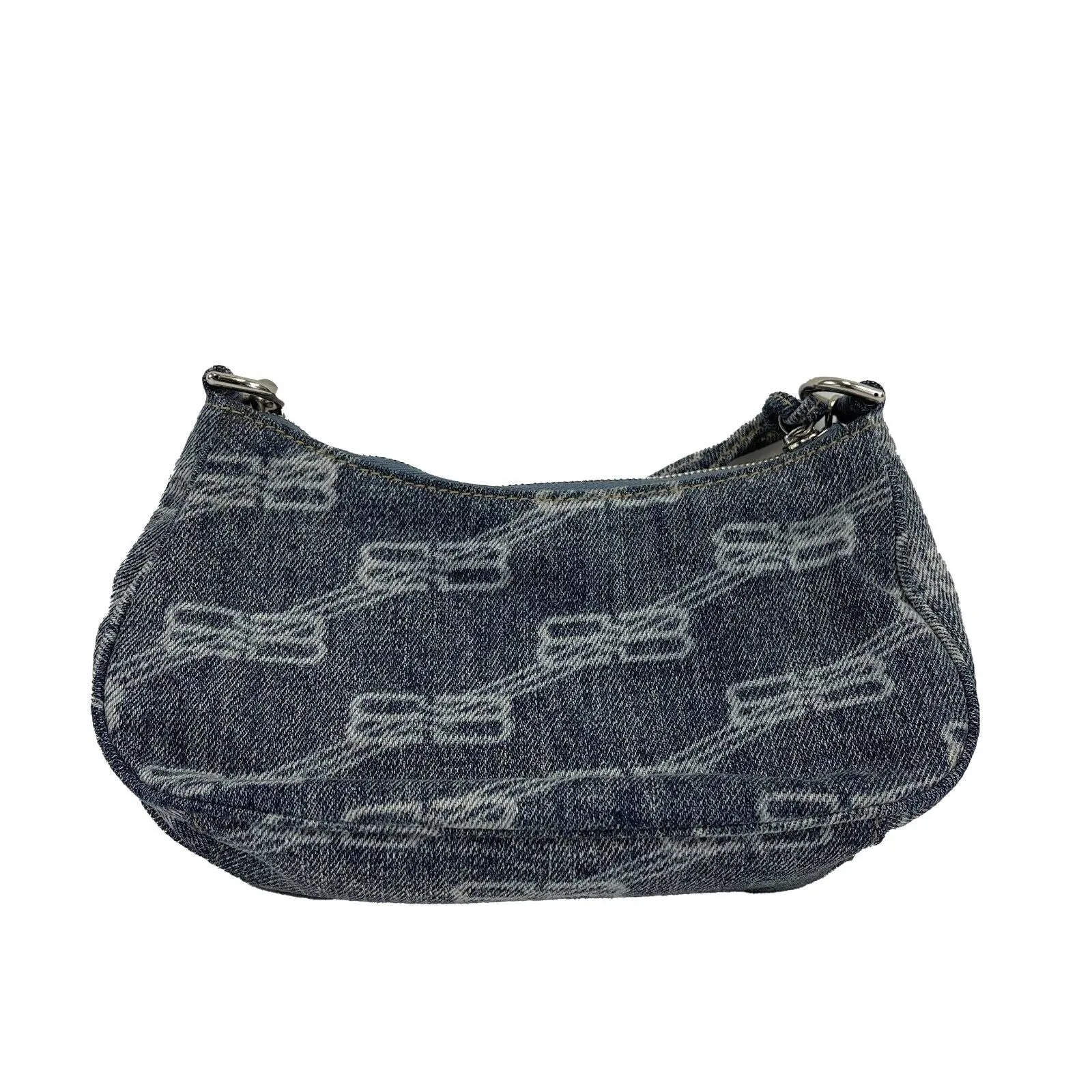 Balenciaga Le Cagole Mini Monogram Denim Shoulder Bag / Bleached Denim Crossbody