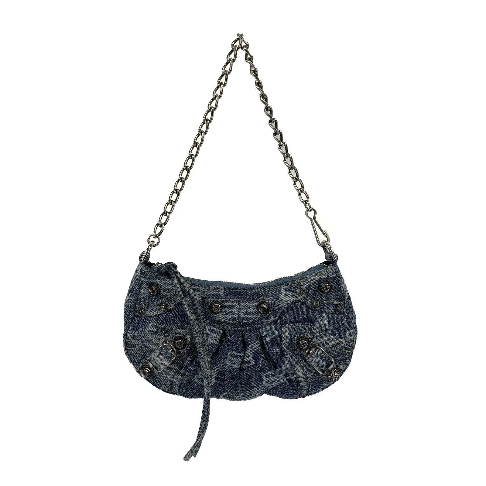 Balenciaga Le Cagole Mini Monogram Denim Shoulder Bag / Bleached Denim Crossbody