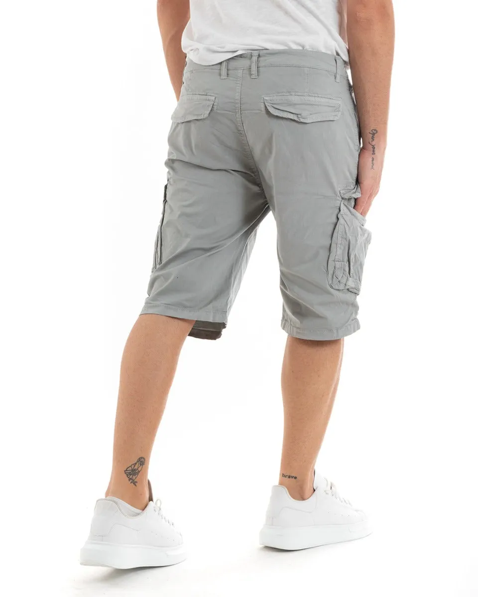 Bermuda Pantaloncino Uomo Corto Shorts Cargo Grigio Tasca America GIOSAL-PC1934A