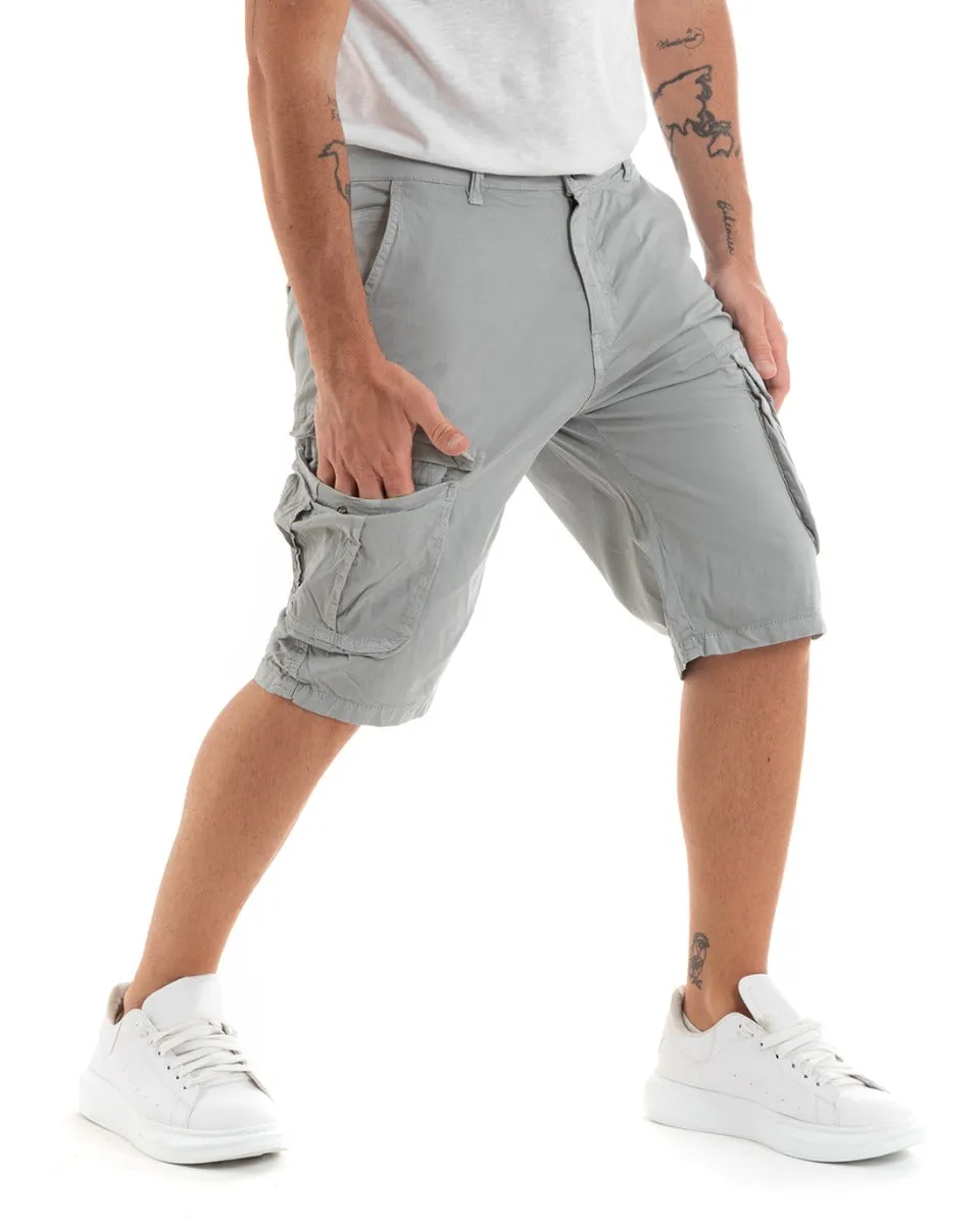 Bermuda Pantaloncino Uomo Corto Shorts Cargo Grigio Tasca America GIOSAL-PC1934A