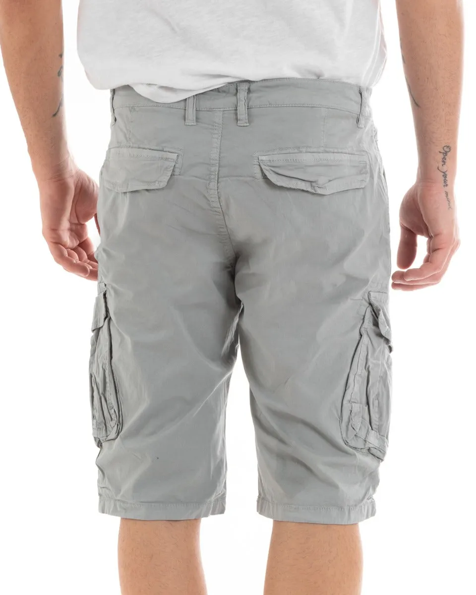 Bermuda Pantaloncino Uomo Corto Shorts Cargo Grigio Tasca America GIOSAL-PC1934A