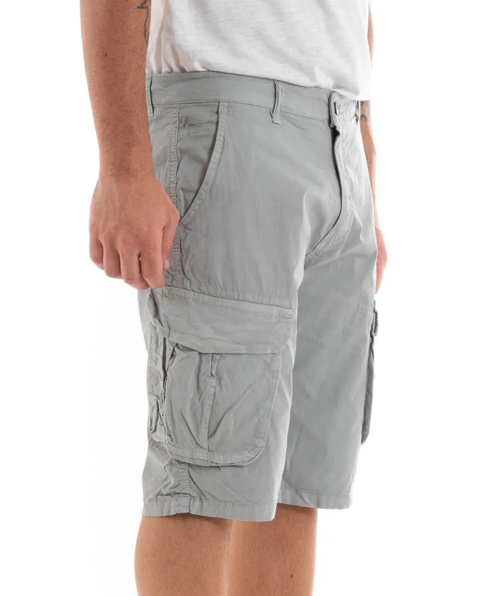 Bermuda Pantaloncino Uomo Corto Shorts Cargo Grigio Tasca America GIOSAL-PC1934A