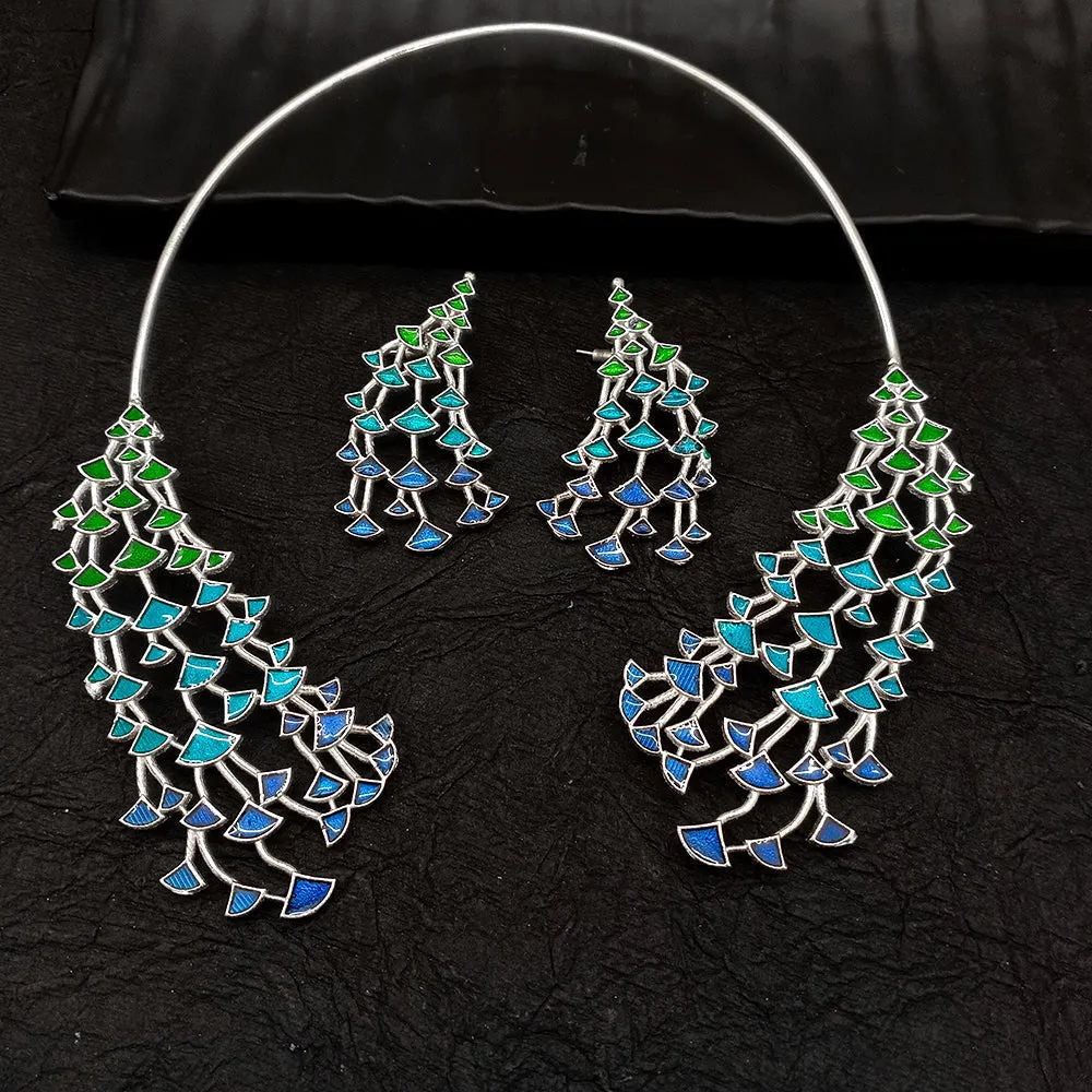 Bhavi Jewel Oxidised Plated  Meenakari Necklace Set