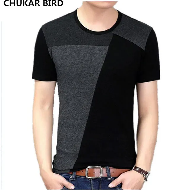 Big size cotton t shirt  Spring/autumn fashion mens T-shirt homme men's long sleeved V-neck patchwork color casual T-shirts