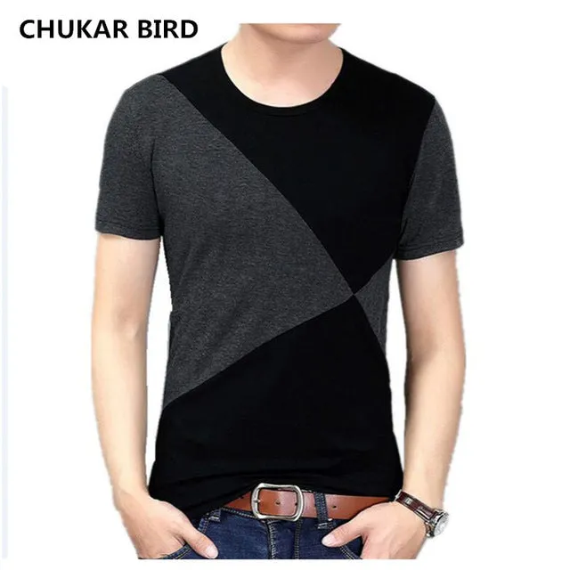 Big size cotton t shirt  Spring/autumn fashion mens T-shirt homme men's long sleeved V-neck patchwork color casual T-shirts