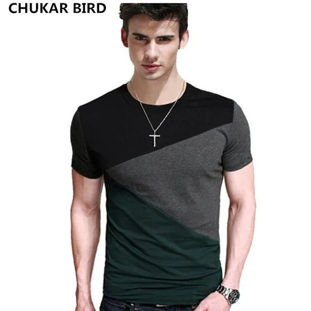 Big size cotton t shirt  Spring/autumn fashion mens T-shirt homme men's long sleeved V-neck patchwork color casual T-shirts