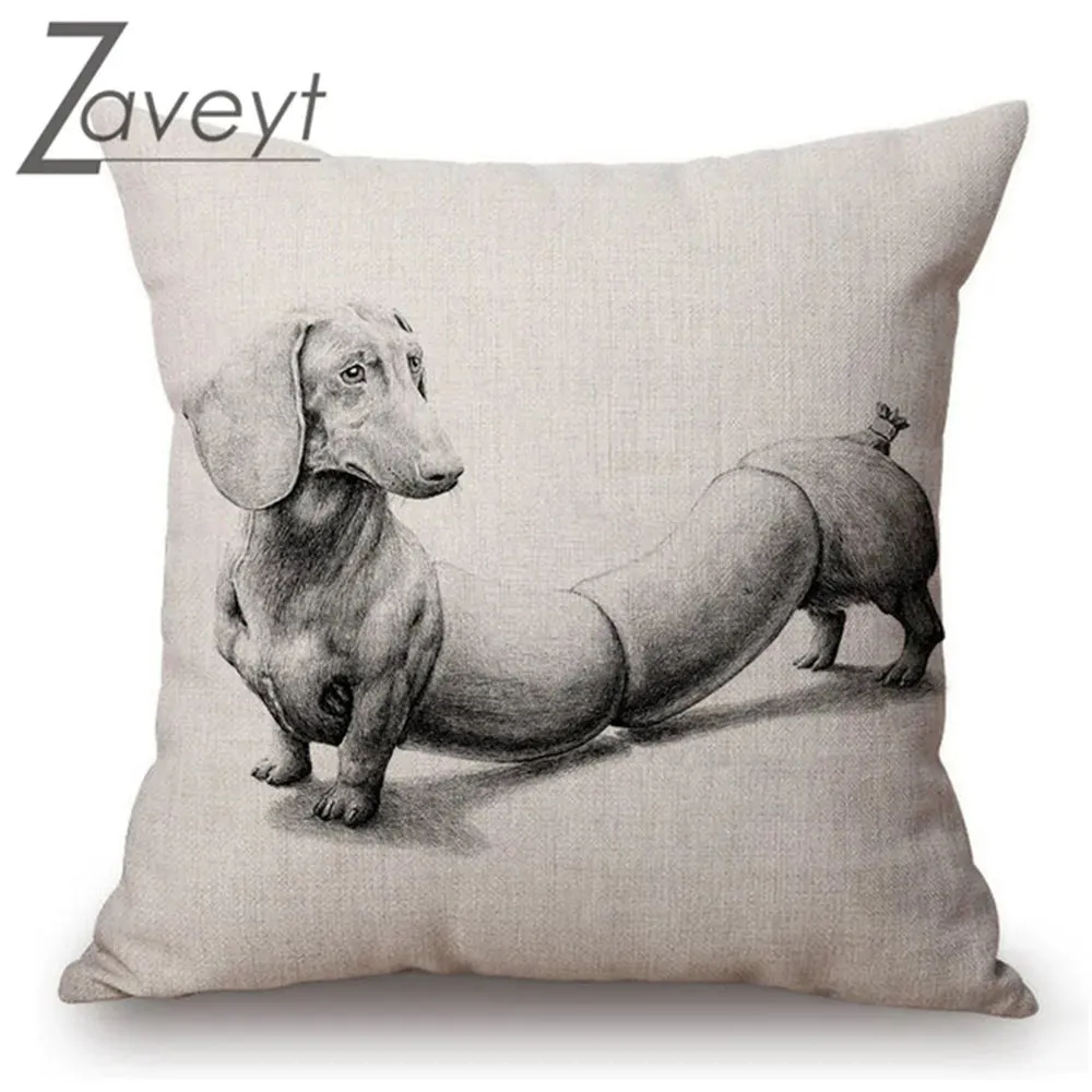 Black White Sketch Dachshund Nordic Linen Pillowcase