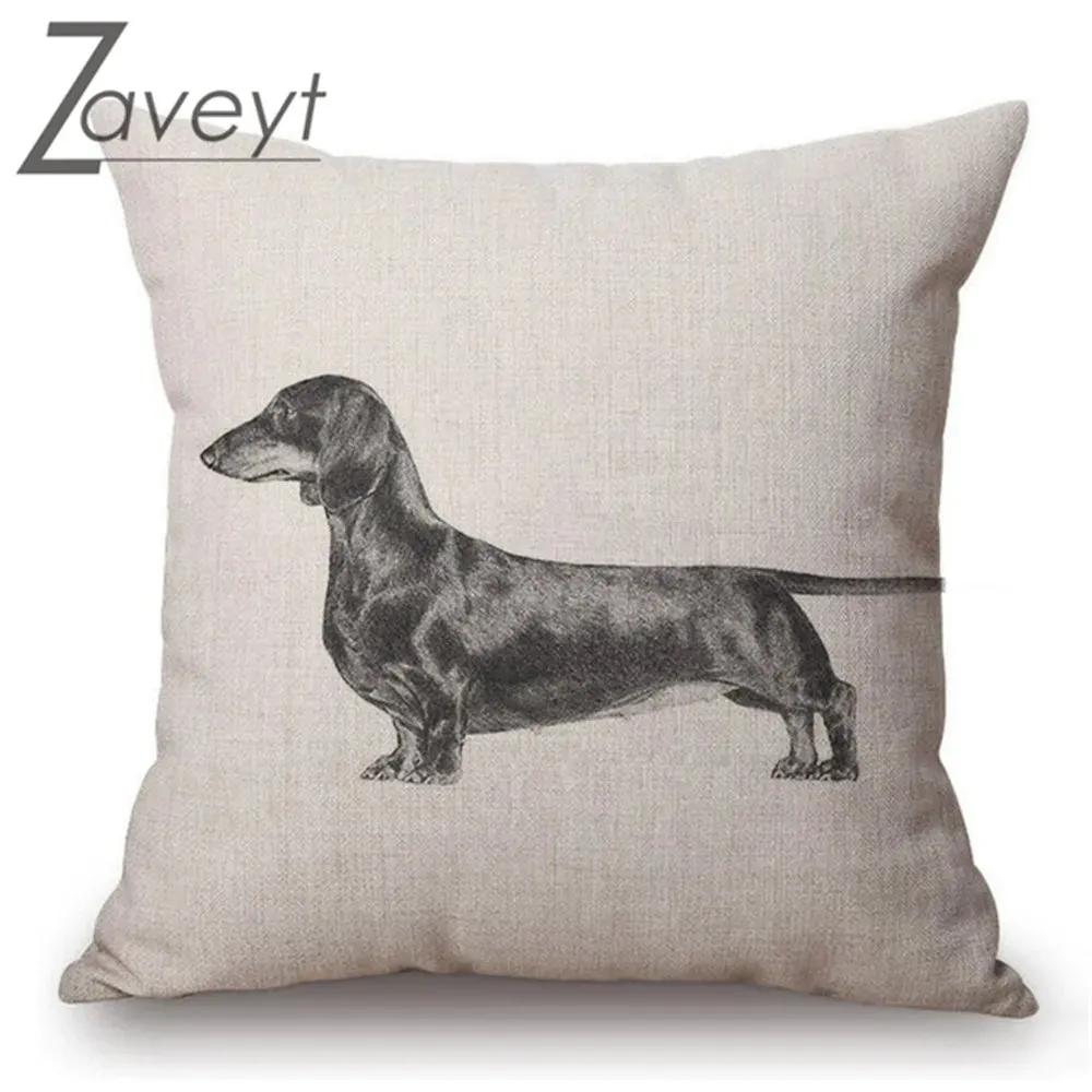 Black White Sketch Dachshund Nordic Linen Pillowcase