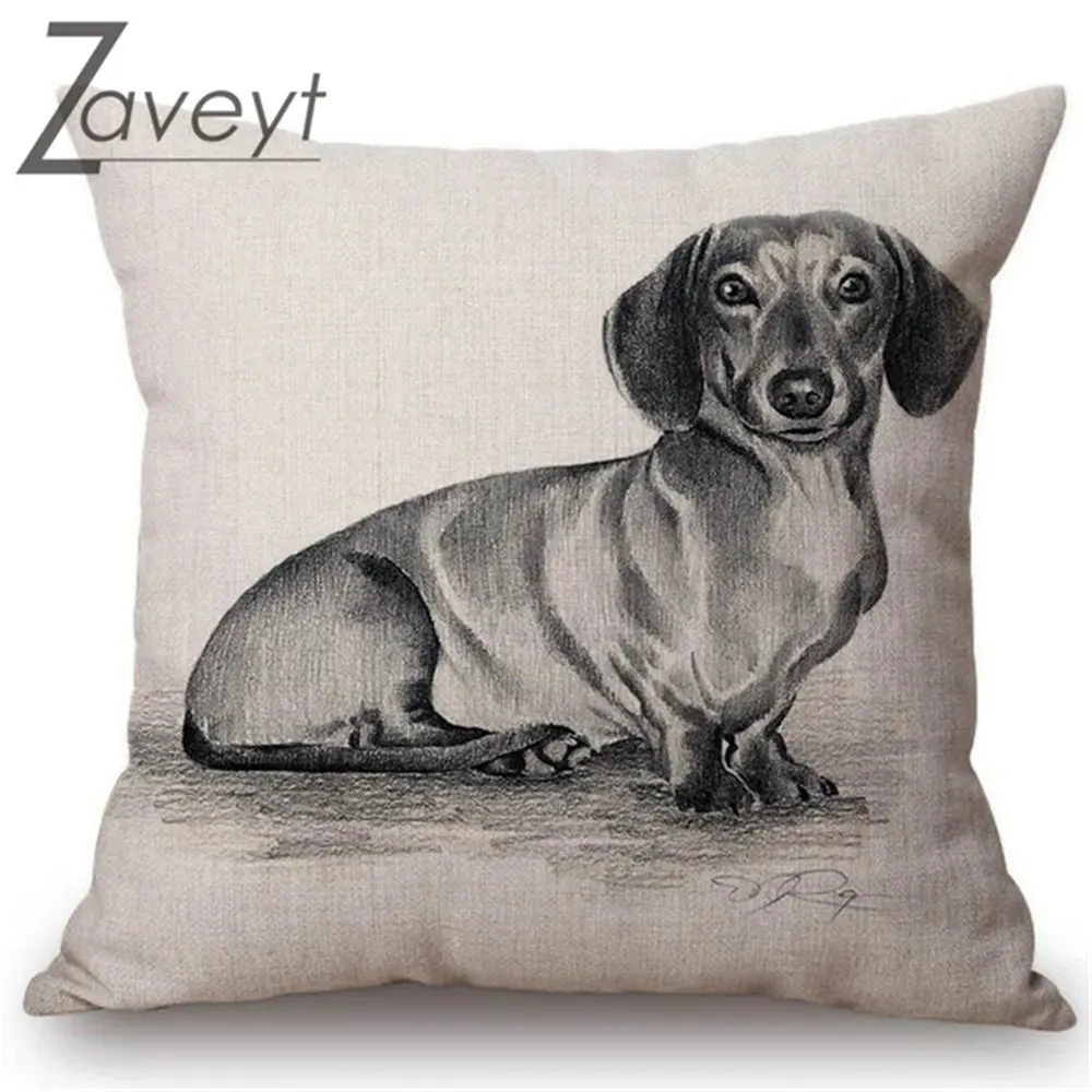 Black White Sketch Dachshund Nordic Linen Pillowcase