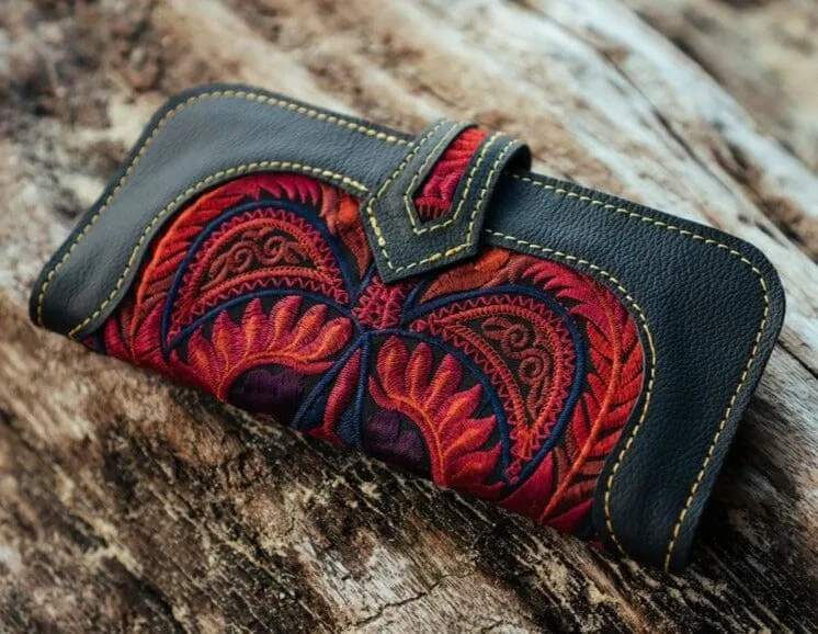 Bohemian Embroidered Wallet - Handmade Leather Wallet