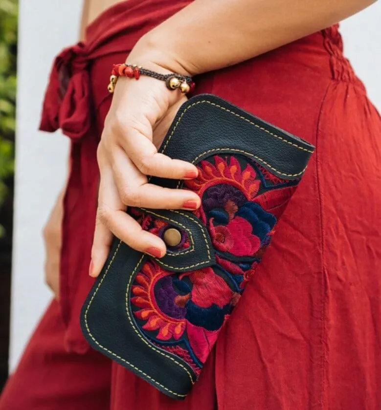 Bohemian Embroidered Wallet - Handmade Leather Wallet