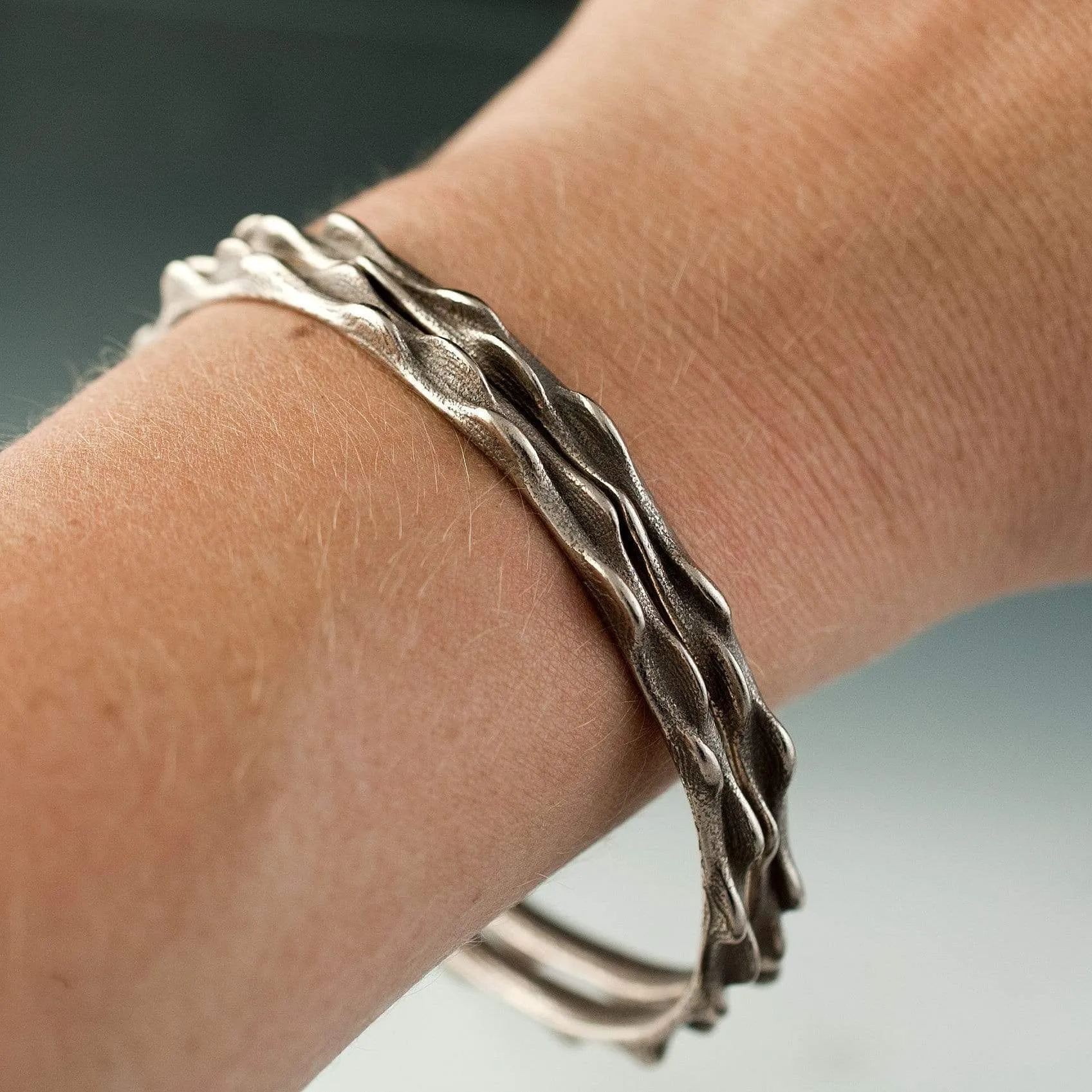 Bumpy Stainless Steel Bracelet Bangle 3D Printed Design, Ready to Ship