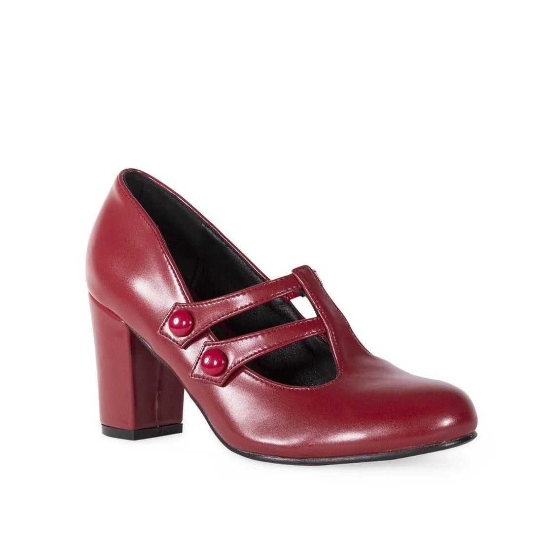 Burgundy Red Retro Double Strap Mary Jane Heels