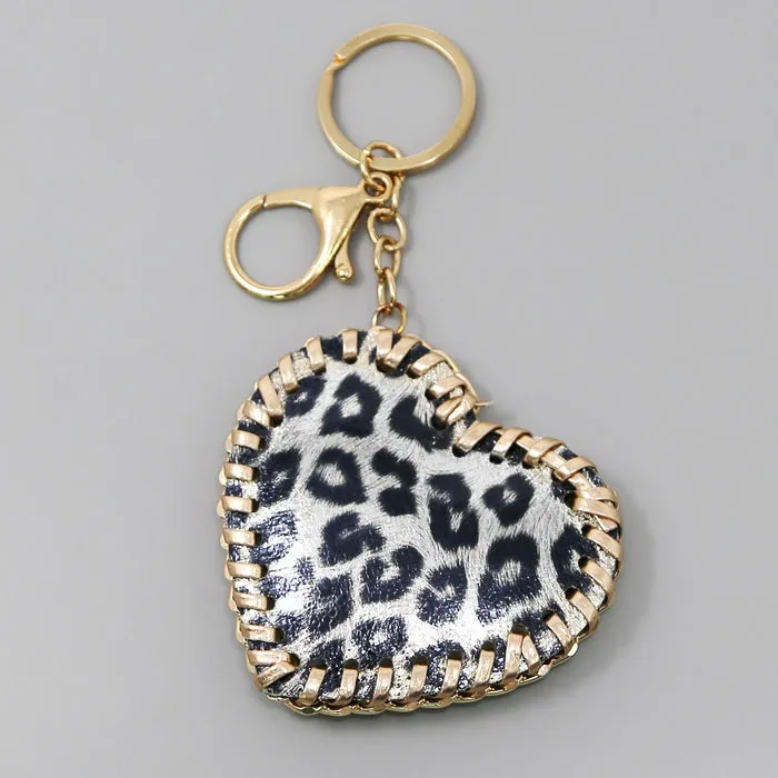 Chain Wrapped Faux Leather Heart Keychain