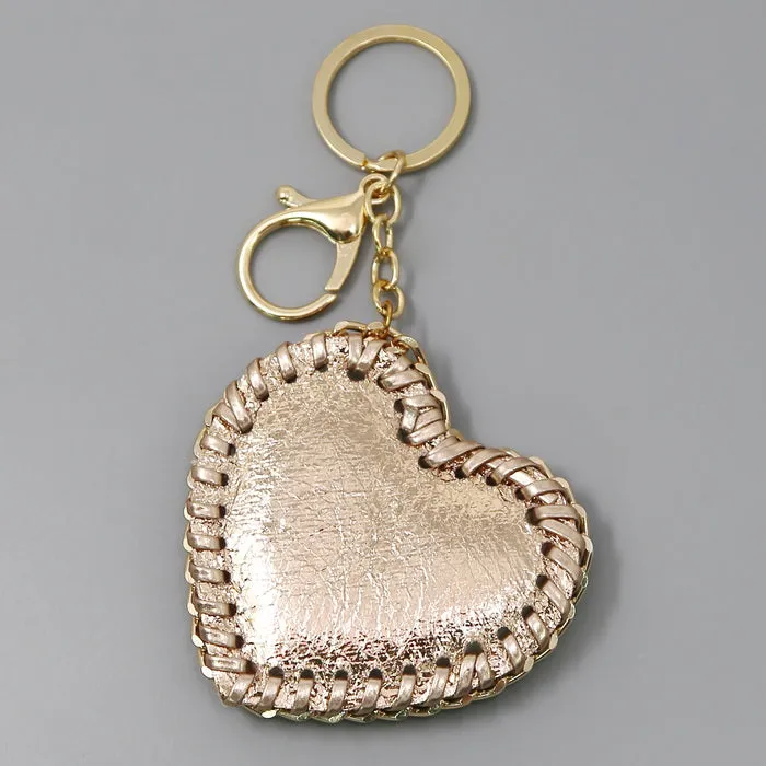 Chain Wrapped Faux Leather Heart Keychain