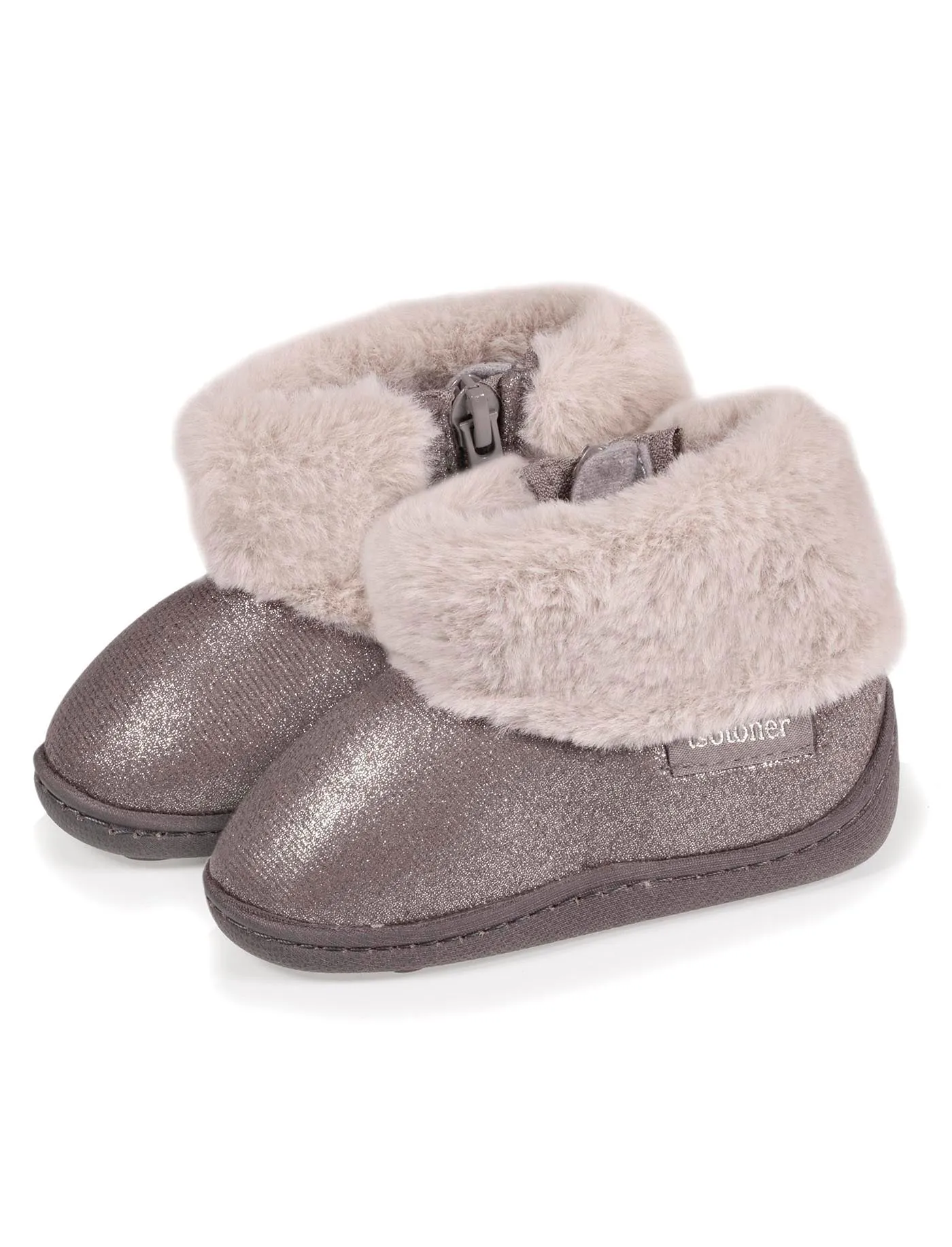 Chaussons bottillons zip Bébé Gris irisé