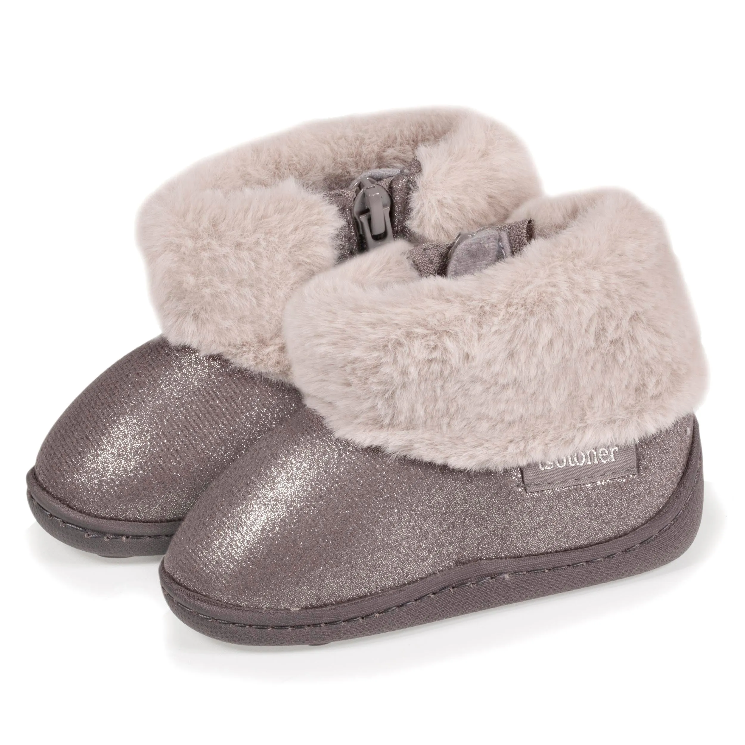 Chaussons bottillons zip Bébé Gris irisé