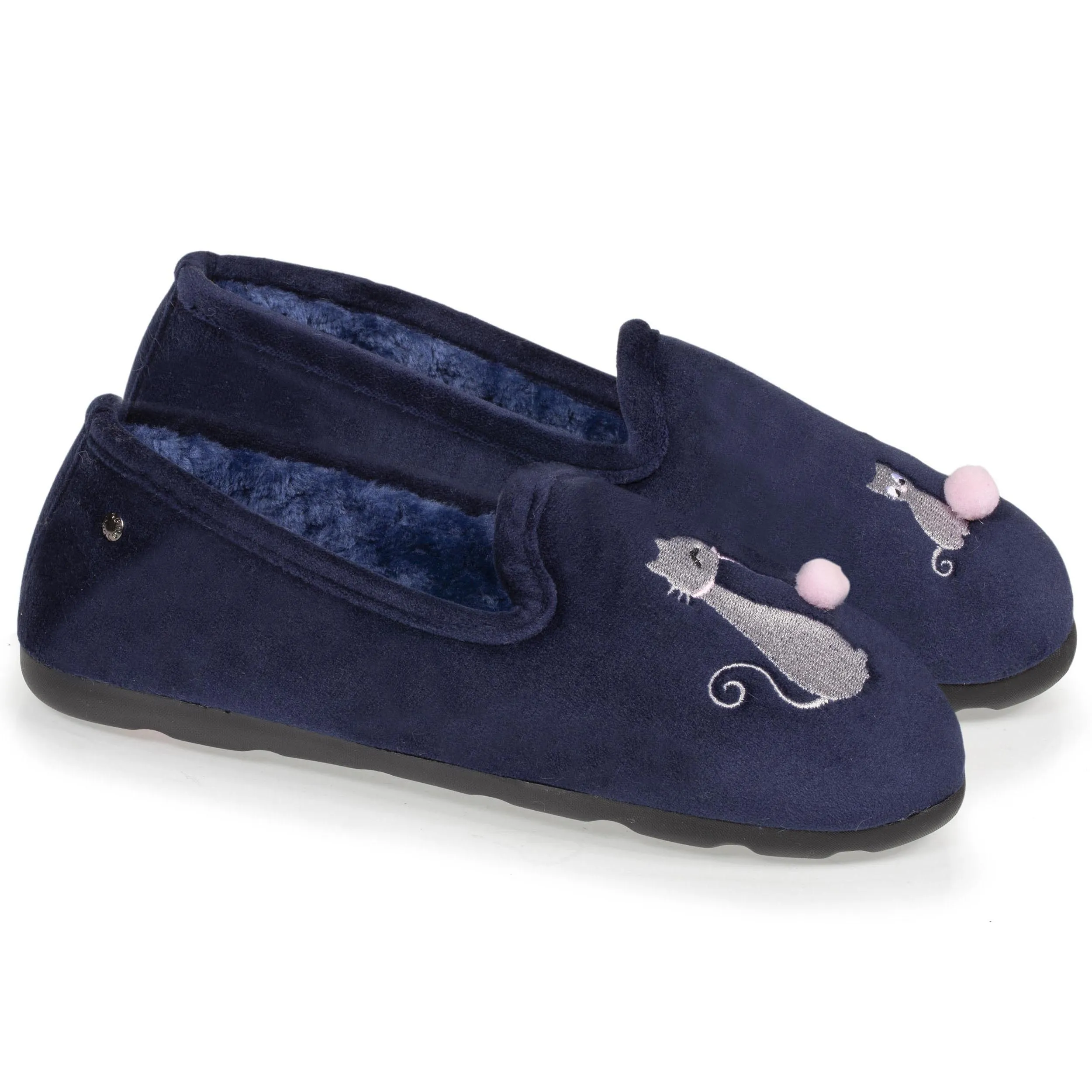 Chaussons charentaises Femme Marine broderie Chat