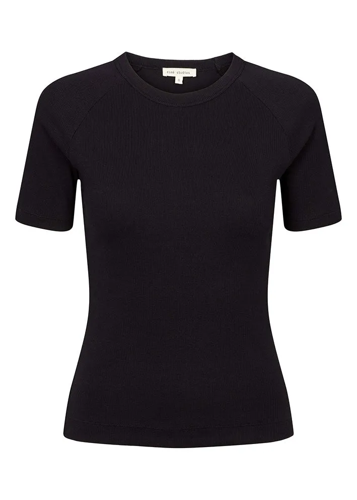 Esmé Studios Blossom SS O-neck Rib T-shirt - Black