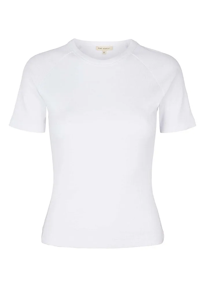 Esmé Studios Blossom SS O-neck Rib T-shirt - White