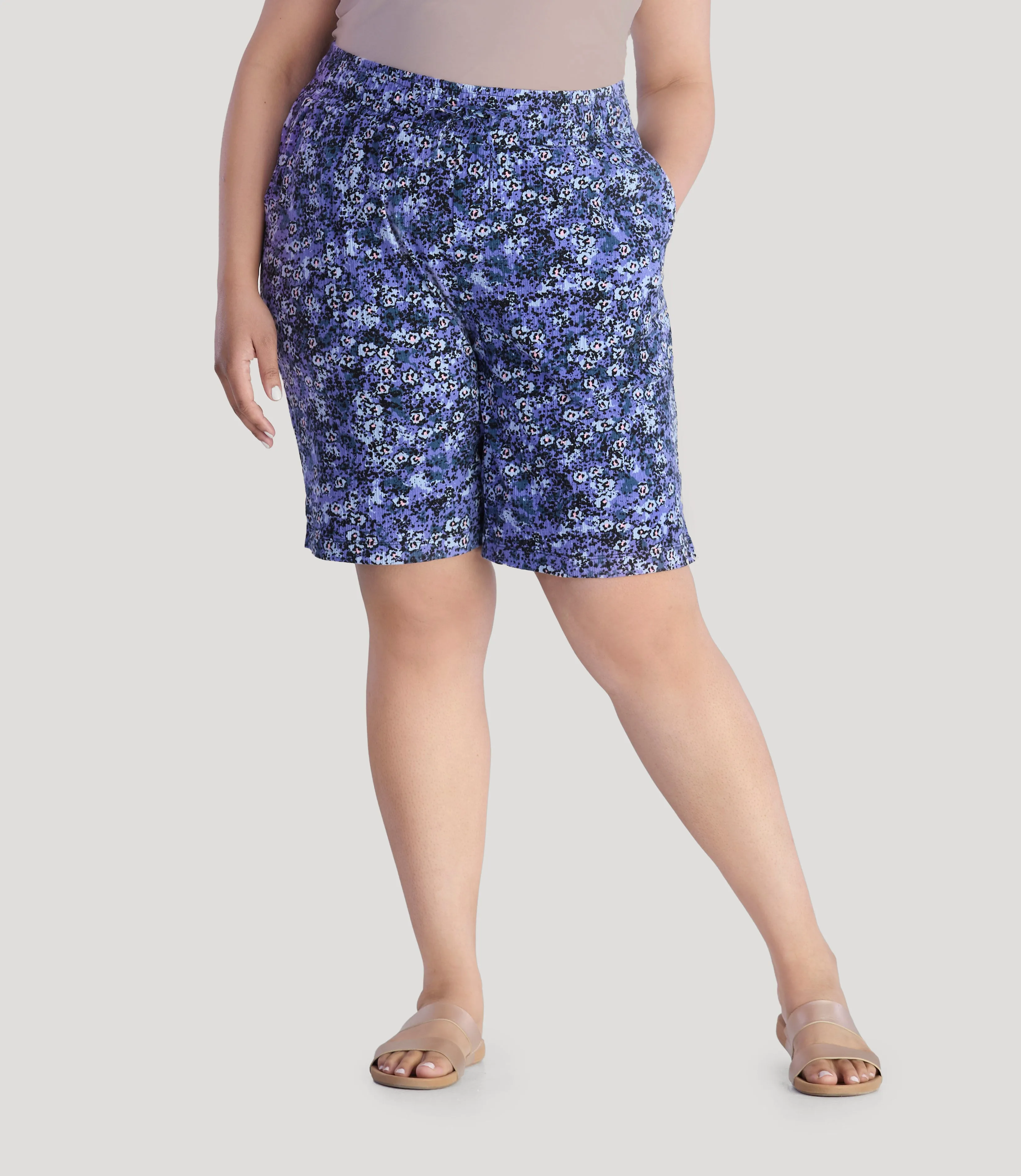 EZ Style Cottons Pocketed Short Blue Meadow Print