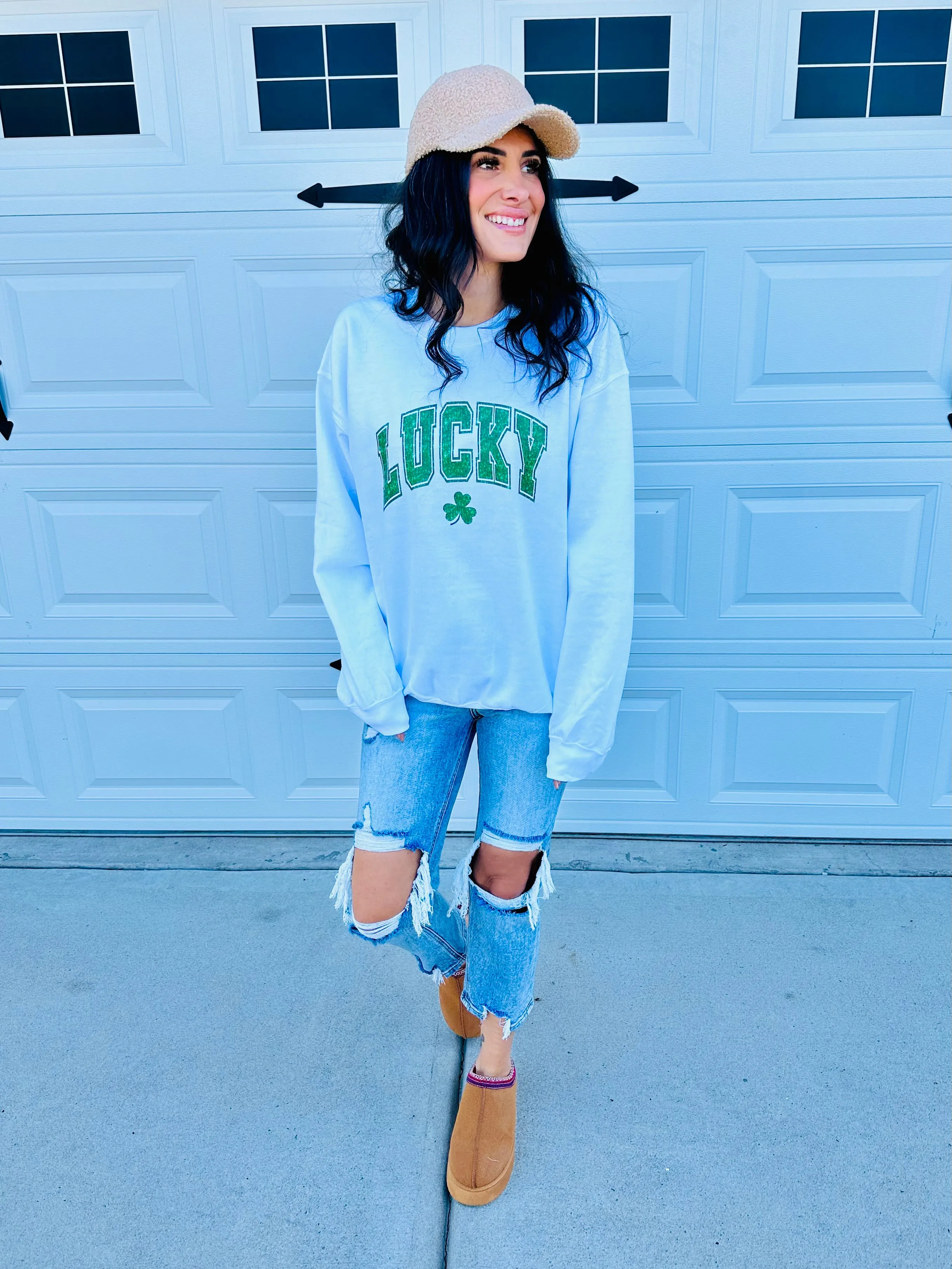 Faux Sequin Lucky Sweatshirt