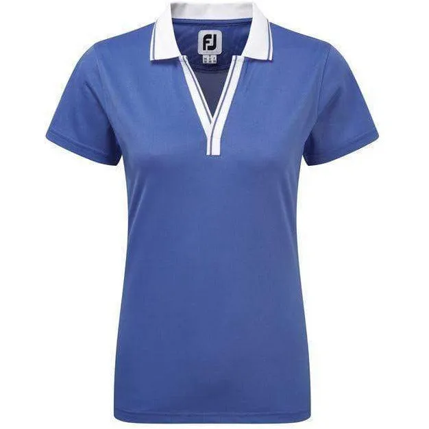 FOOTJOY POLO FEMME STRETCH PIQUE COL V bleu