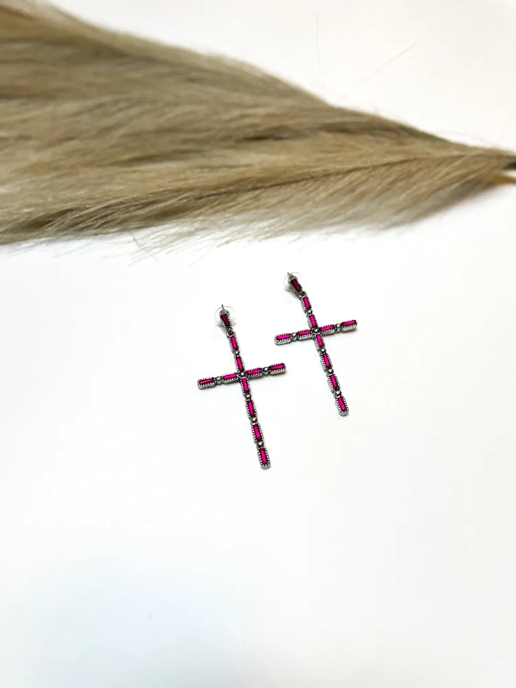 Fuschia Cross Earring