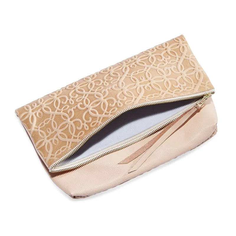 Gabriel Leather Fold Over Clutch, Blush