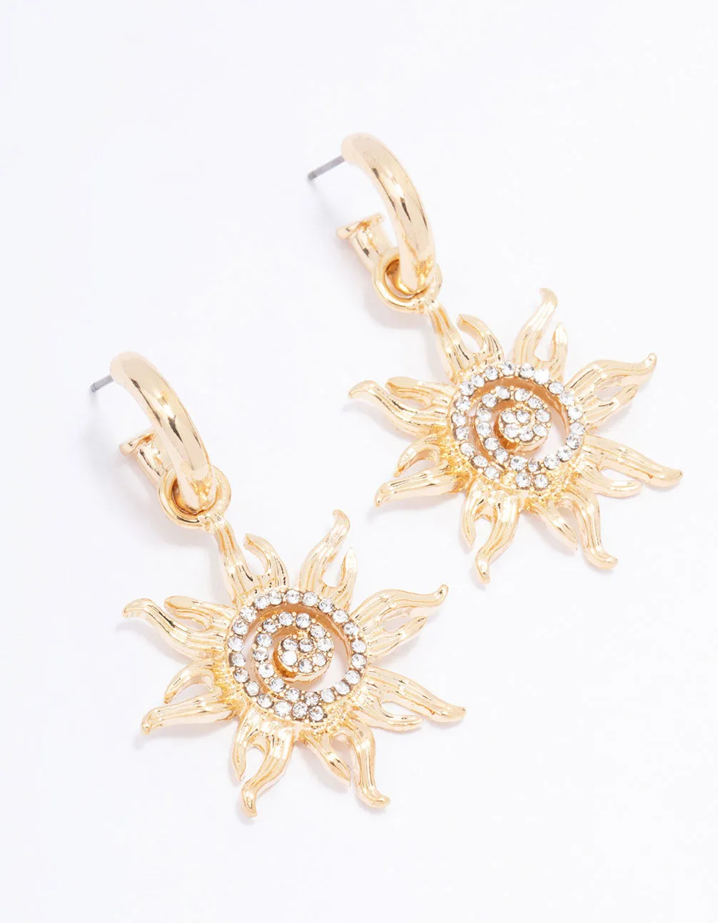 Gold Swirling Sun Drop Earrings