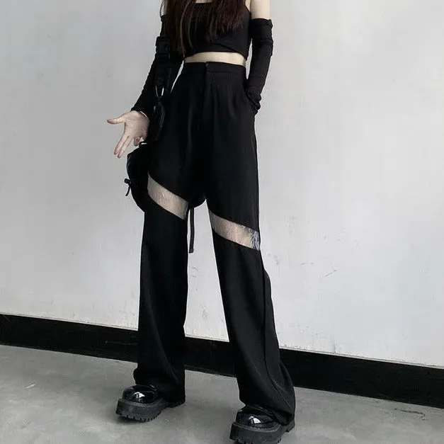 High-Waisted Pants With Transparent Lace Part