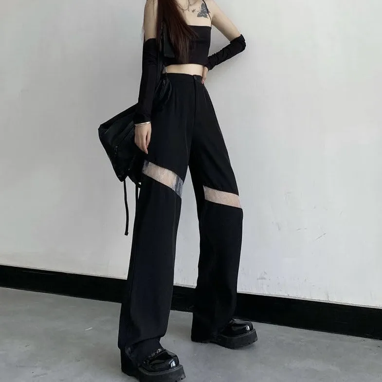 High-Waisted Pants With Transparent Lace Part