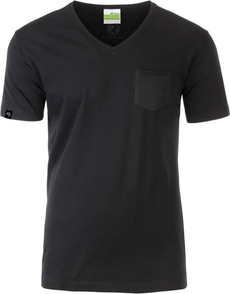 JAN 8004 ― Herren Bio-Baumwolle V-Neck T-Shirt mit Brusttasche - Schwarz