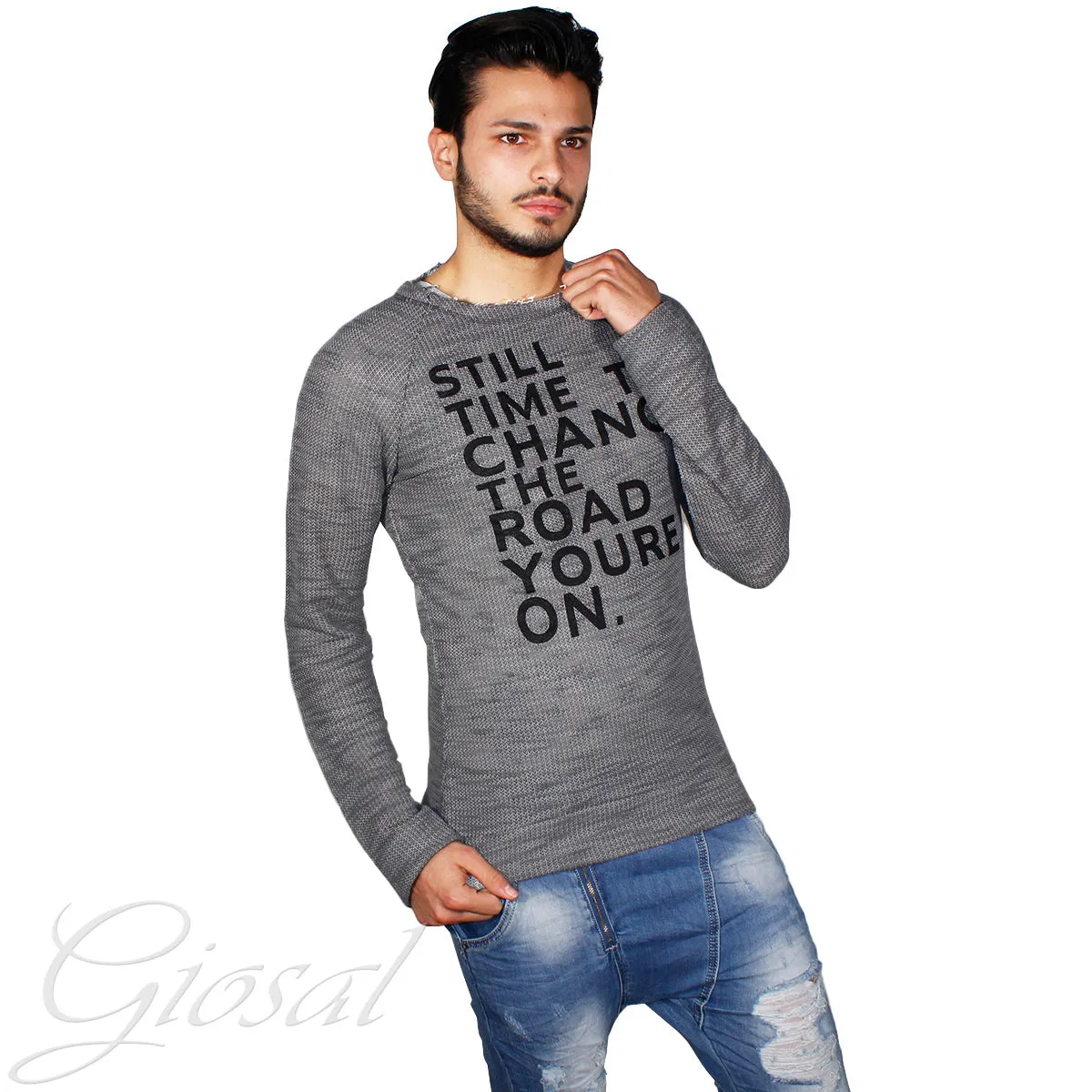 Maglioncino Uomo Maglia Melangiata Girocollo Nero GIOSAL-M1165A