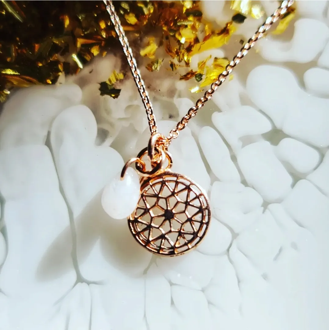 Maze Rainbow Moonstone necklace Rose Gold