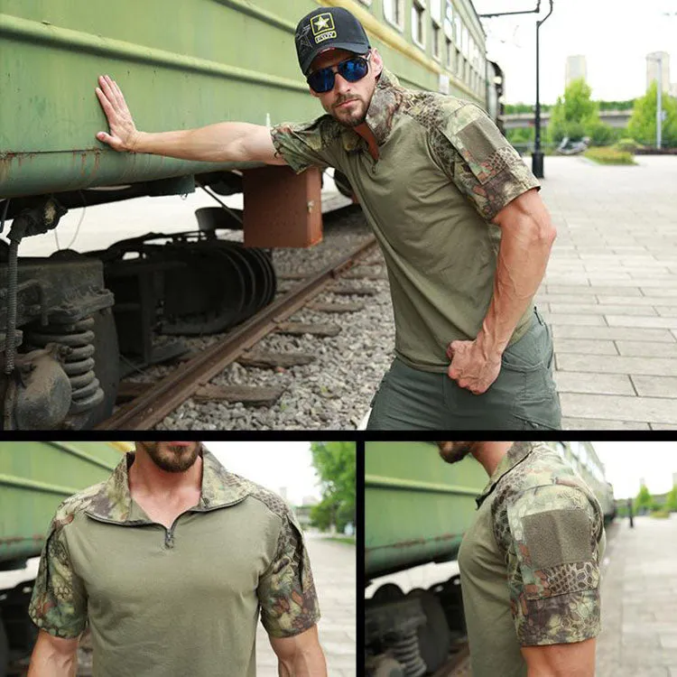 Militarily Style Camouflage Cotton Slip Zipper Men's T-shirt