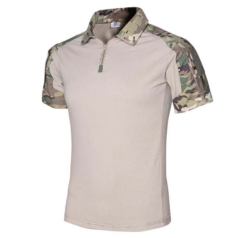 Militarily Style Camouflage Cotton Slip Zipper Men's T-shirt