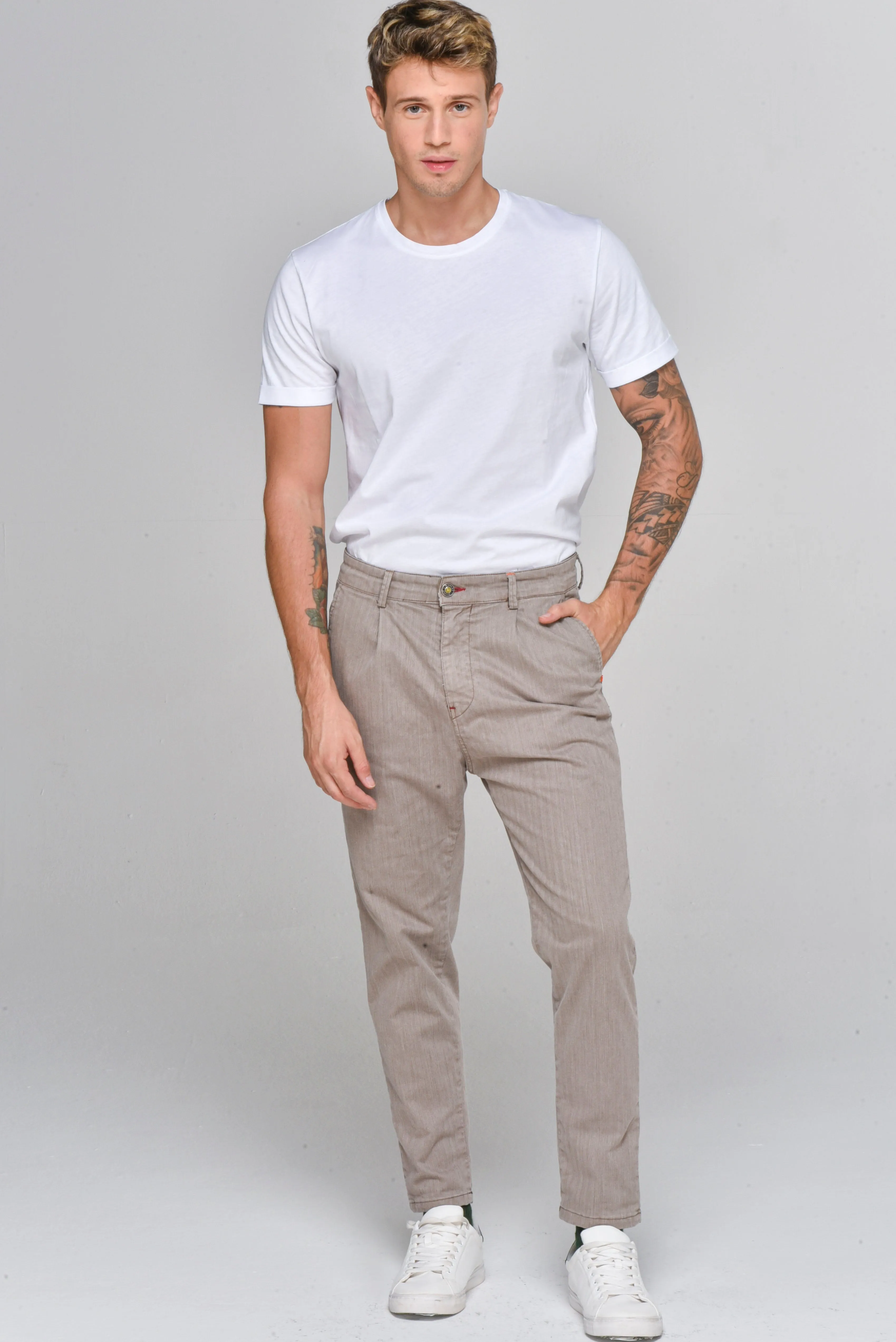 Pantaloni in cotone tapered New Private Balbao fango FW22/23