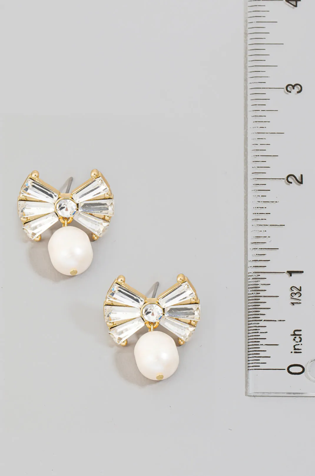 Rhinestone Bow Pearl Earrings