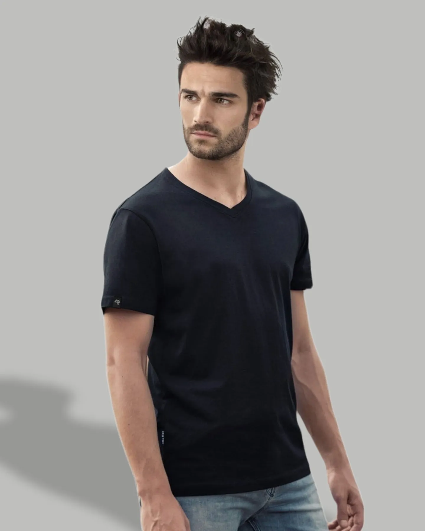 RMH 0102 ― Herren Luxury Bio-Baumwolle V-Neck T-Shirt - Heather Melange Grau