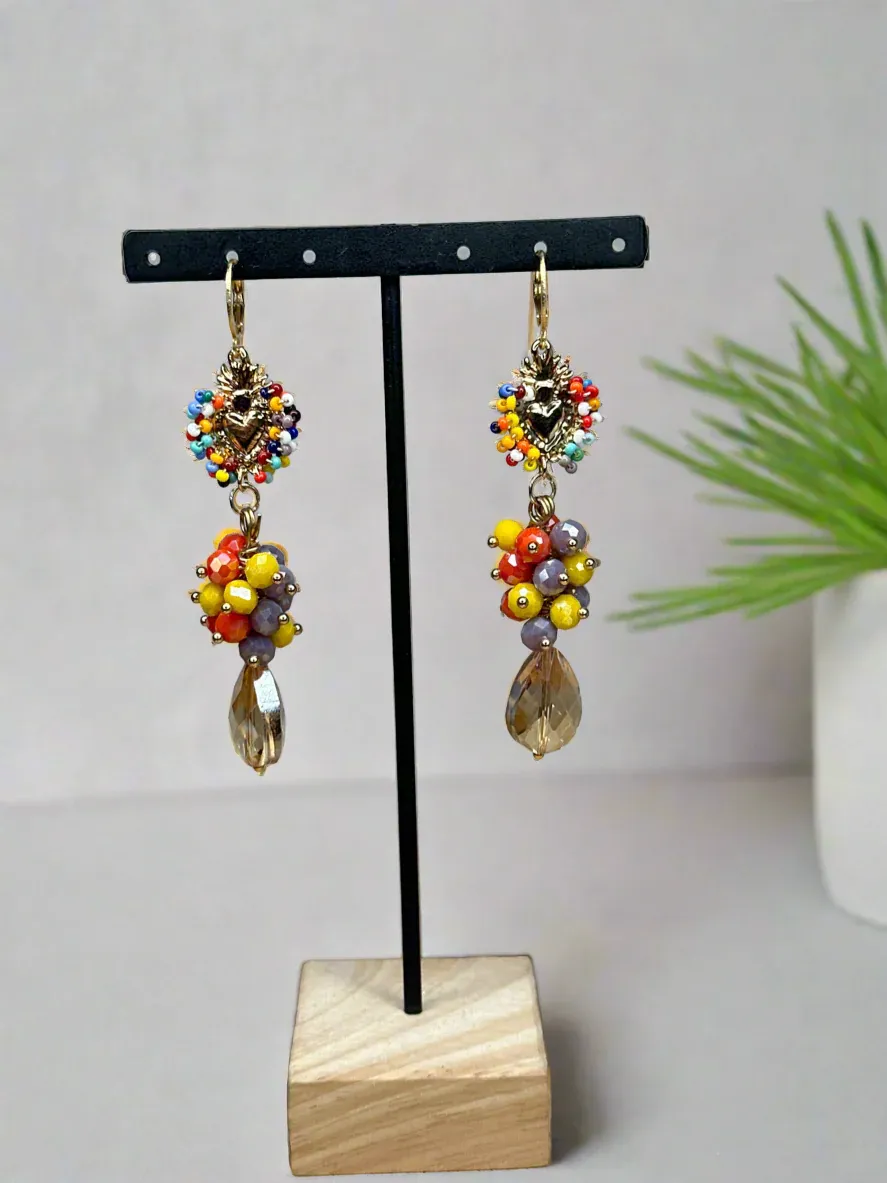 Sagrado corazón drop crystal earrings