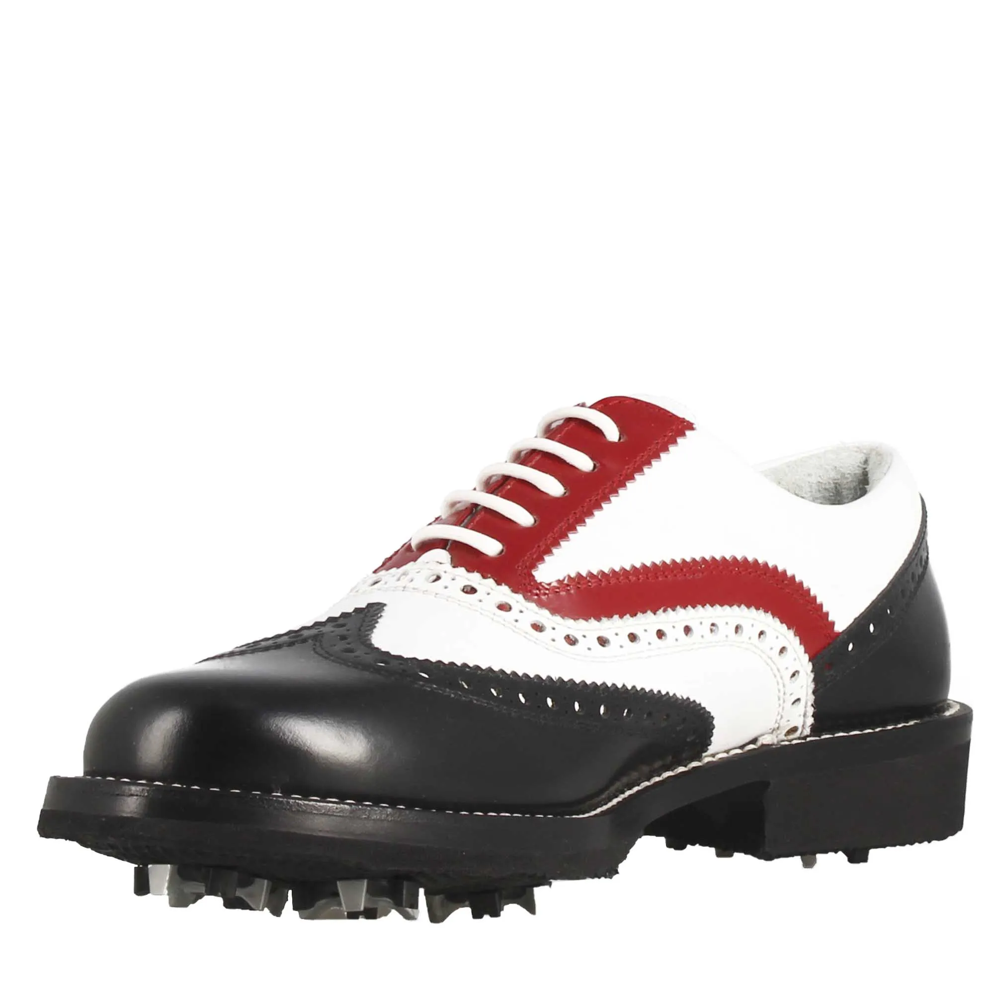 Scarpe da golf uomo artigianali in pelle pieno fiore nero bianco rosso