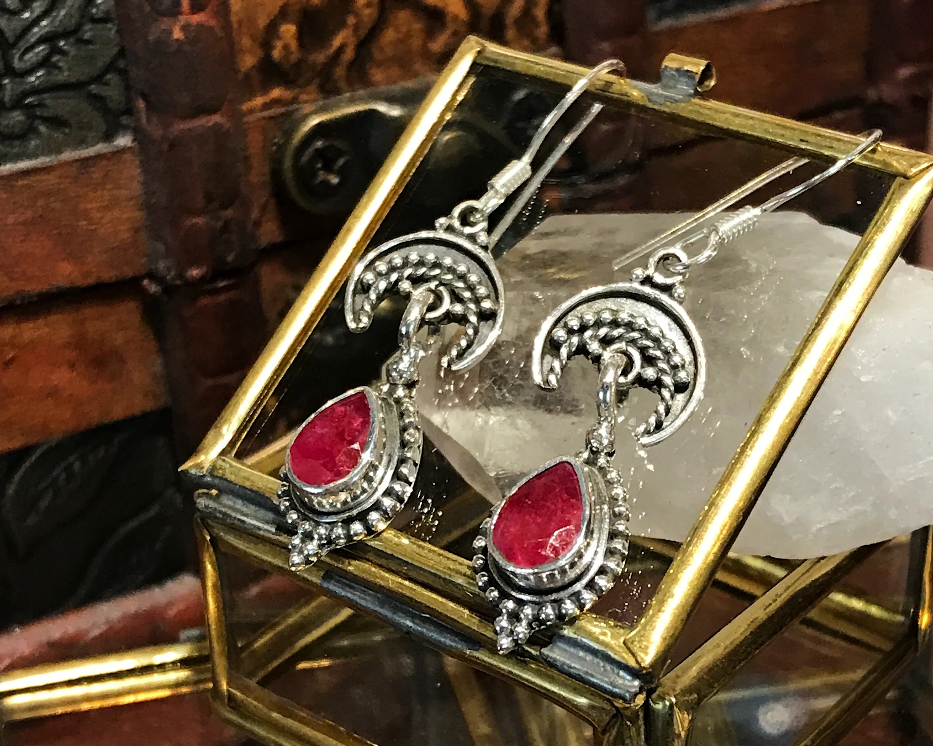 Semi-precious Ruby Luna Earrings