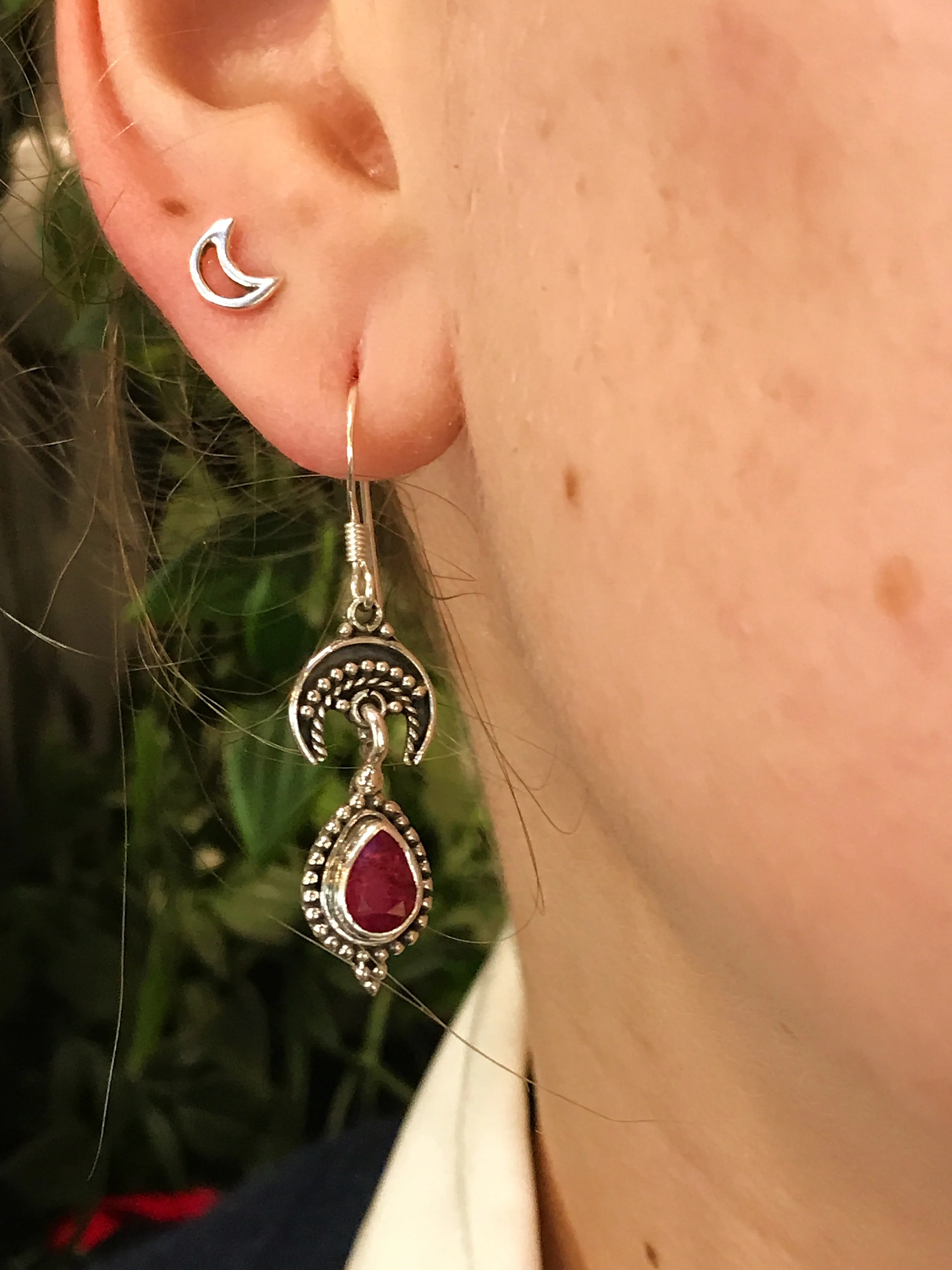 Semi-precious Ruby Luna Earrings