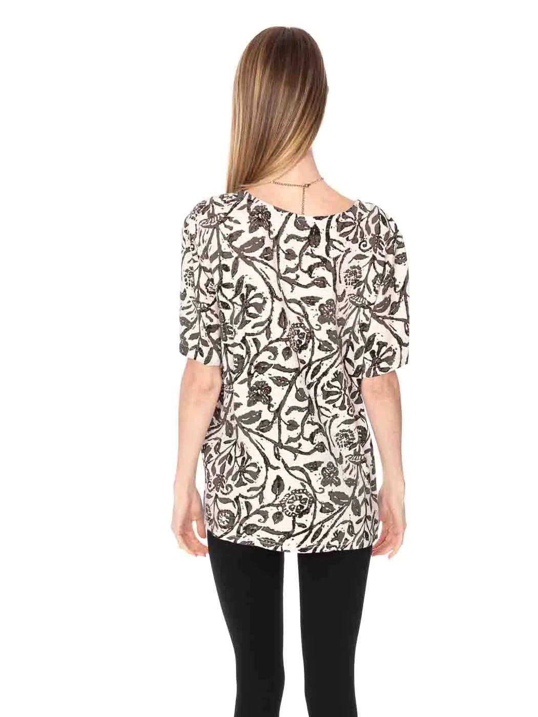 Tianello TENCEL™ "French Batik" Printed Short Sleeve "Tess" Blouse